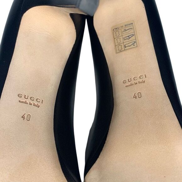 Gucci Black Nappa Leather Silver Horsebit Pumps EU 40 US 10 Peep Toe High Heels - Picture 10 of 10